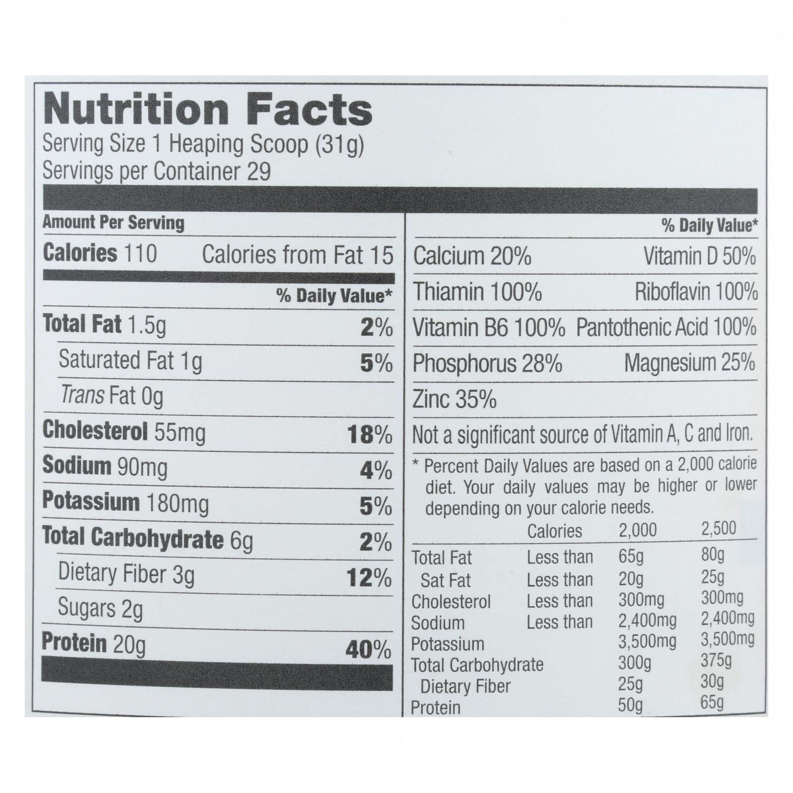 Designer Whey - Protein Powder - Chocolate - 2 lbs - Nutrition Facts