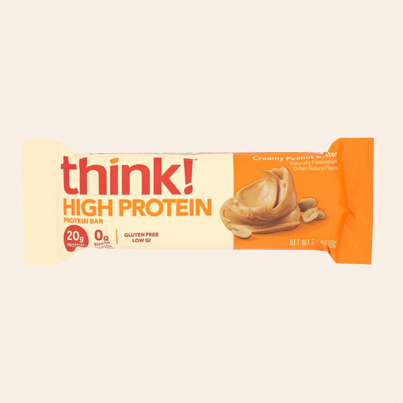 Think Products Thin Bar - Creamy Peanut Butter - Case of 10 - 2.1 oz - Front