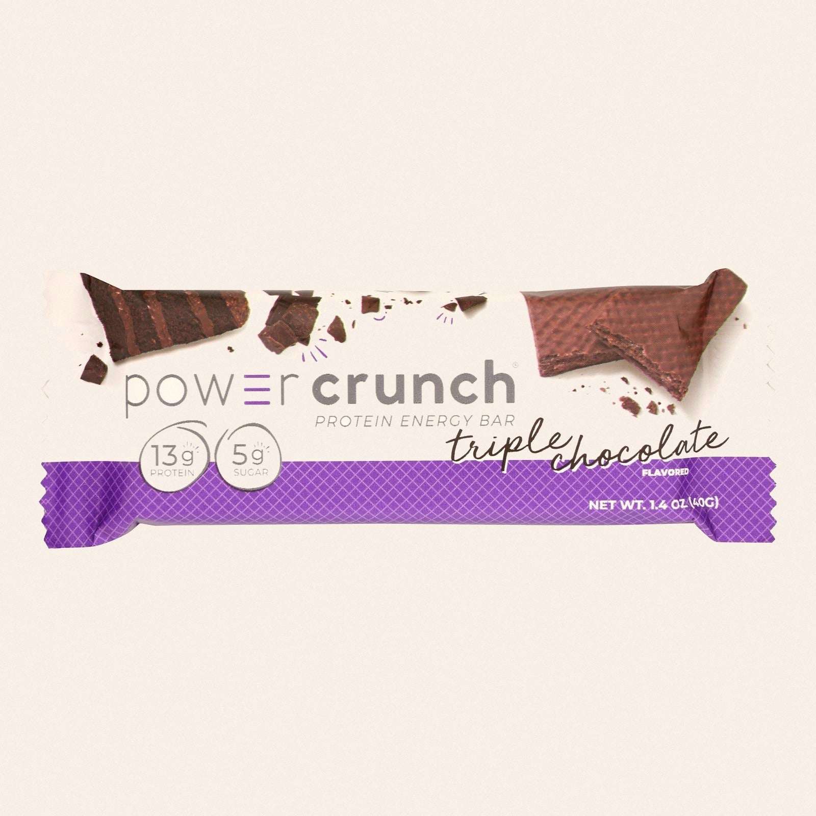 Power Crunch Bar - Triple Chocolate - Case of 12 - 1.4 oz - Front