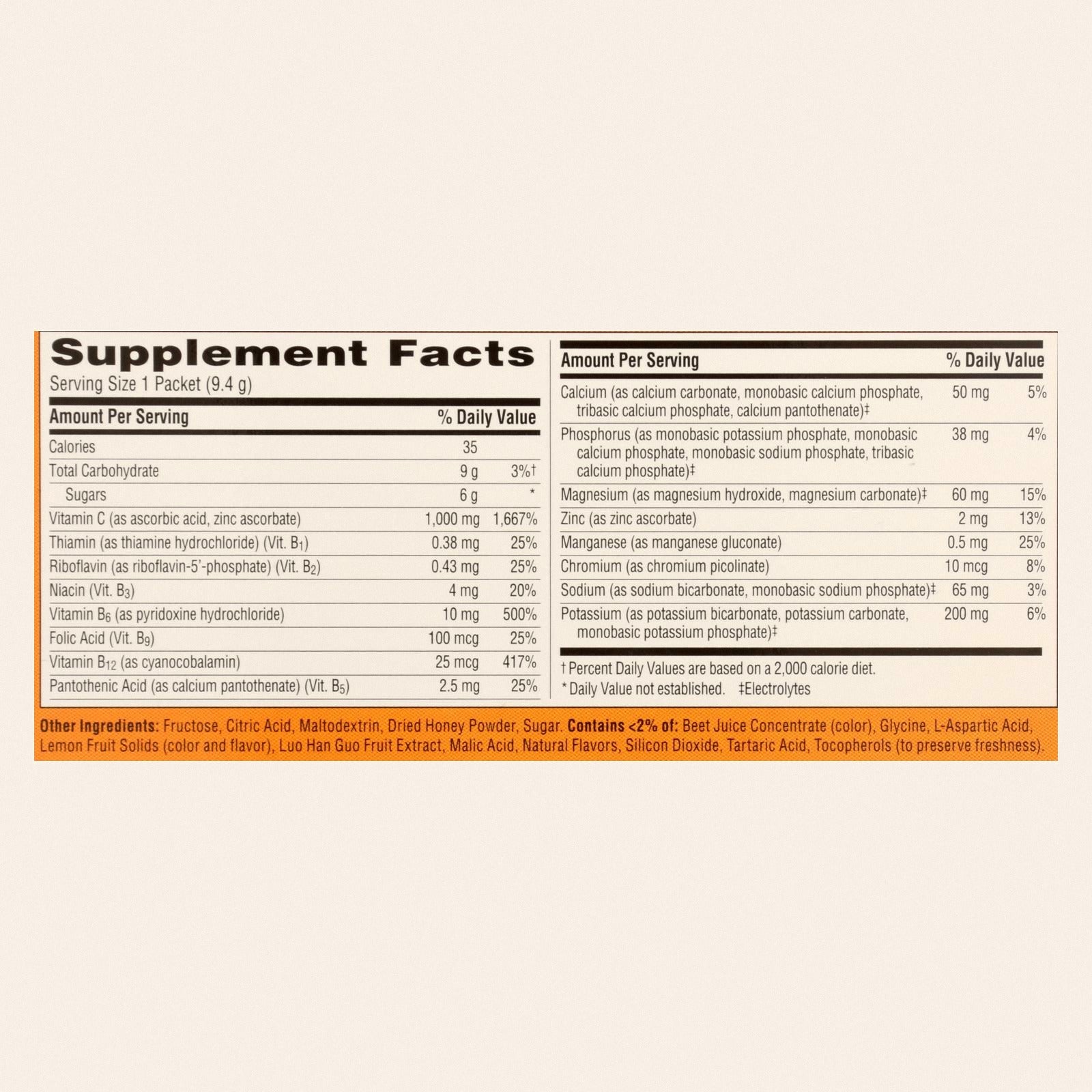 Alacer - Emergen-C Vitamin C Fizzy Drink Mix Pink Lemonade - 1000 mg - 30 Packets - Back
