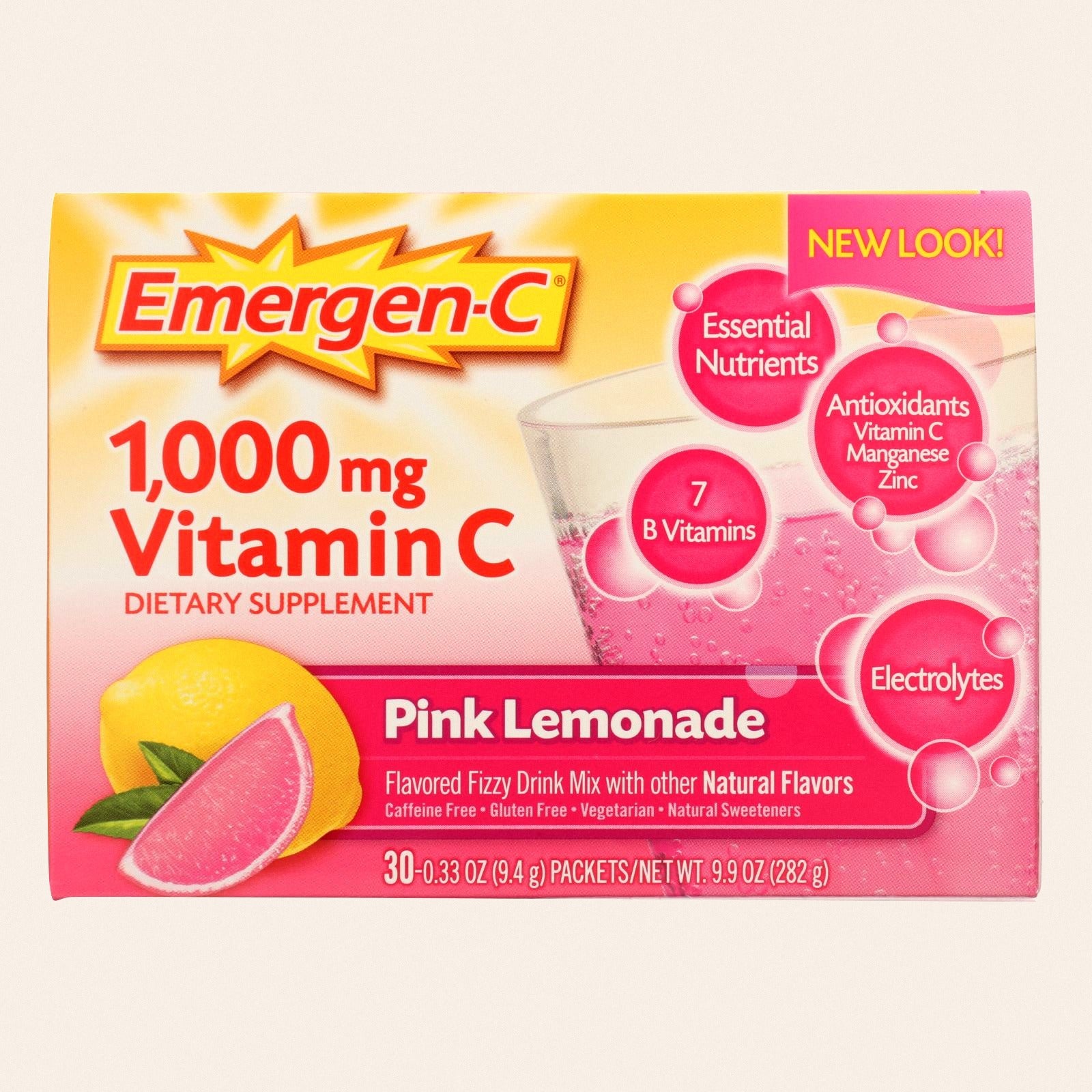 Alacer - Emergen-C Vitamin C Fizzy Drink Mix Pink Lemonade - 1000 mg - 30 Packets - Front