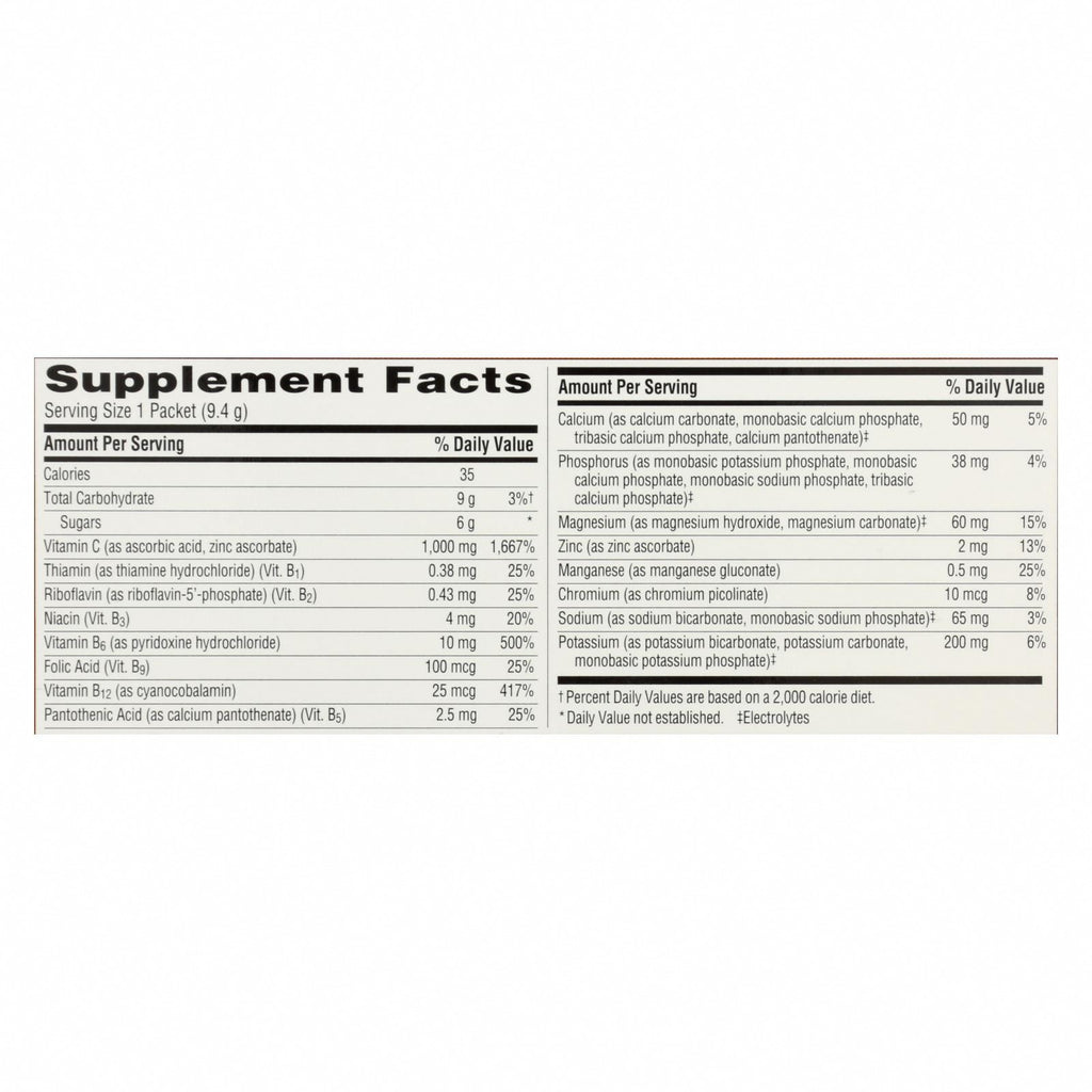 Alacer - Emergen-C Vitamin C Fizzy Drink Mix Pink Lemonade - 1000 mg - 30 Packets - Nutrition Facts