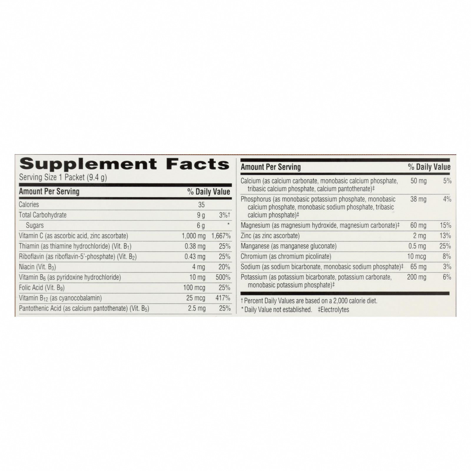 Alacer - Emergen-C Vitamin C Fizzy Drink Mix Pink Lemonade - 1000 mg - 30 Packets - Nutrition Facts