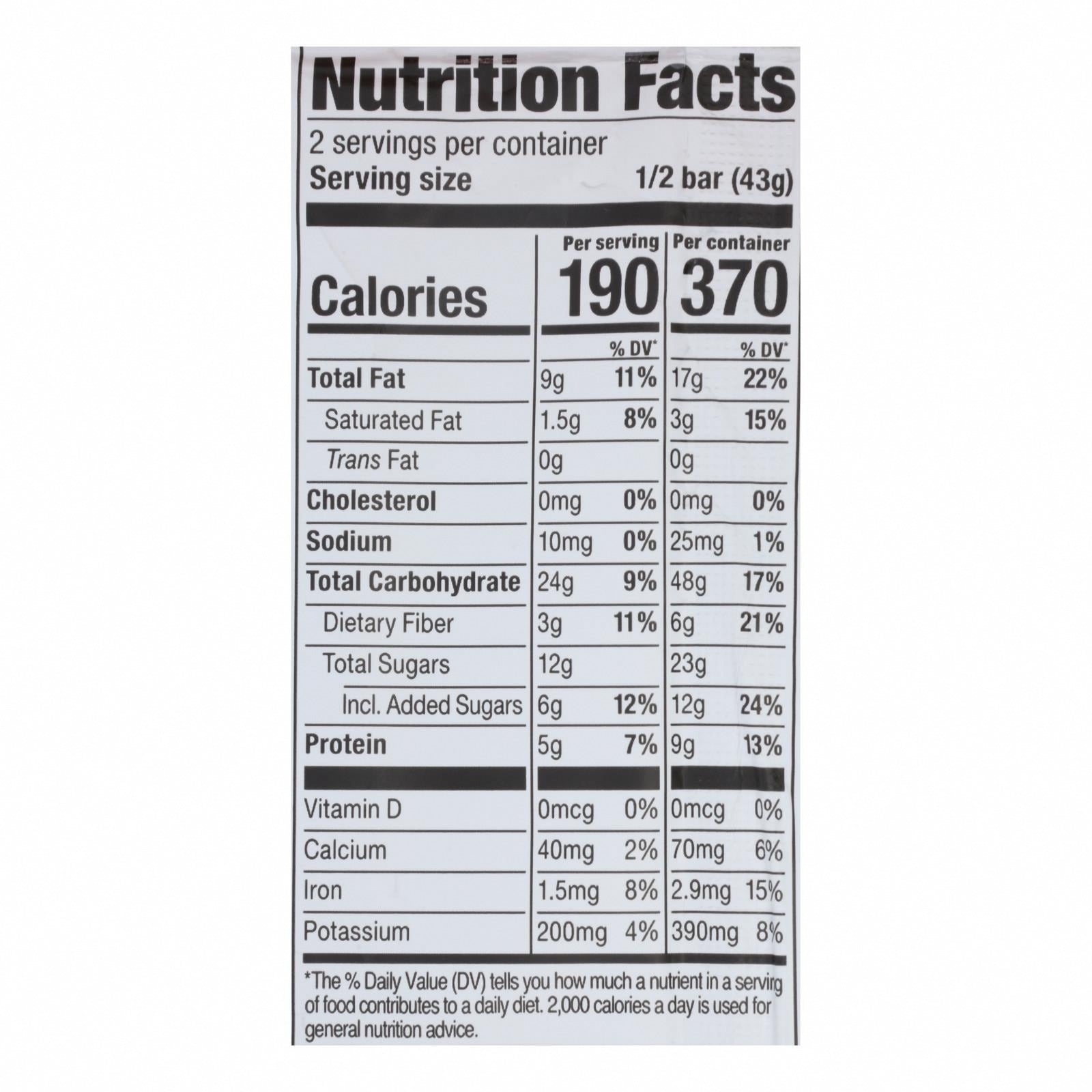 Probar Organic Arts Original Blend Bar - Case of 12 - 3 oz - Nutrition Facts