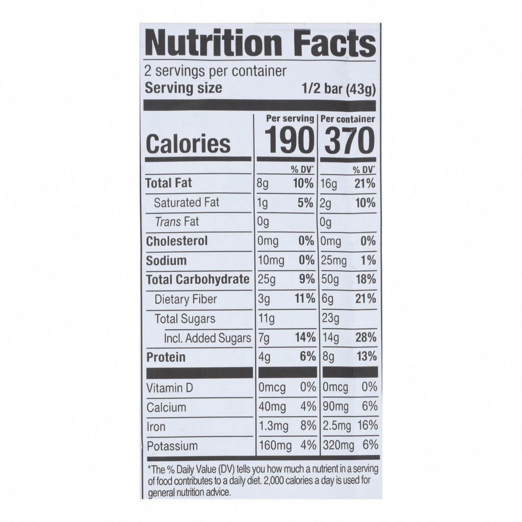 Probar Organic Whole Berry Blast Bar - Case of 12 - 3 oz - Nutrition Facts