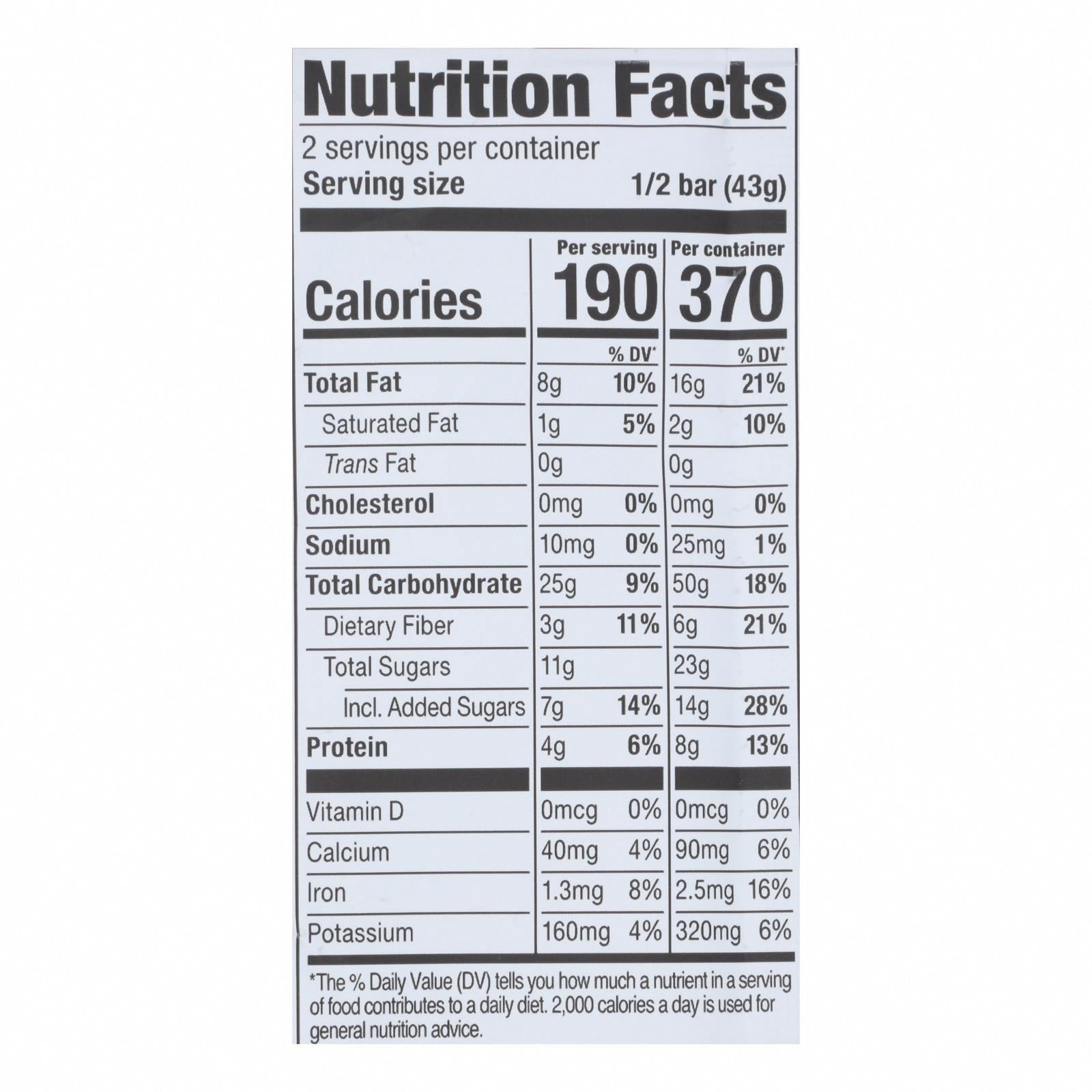 Probar Organic Whole Berry Blast Bar - Case of 12 - 3 oz - Nutrition Facts