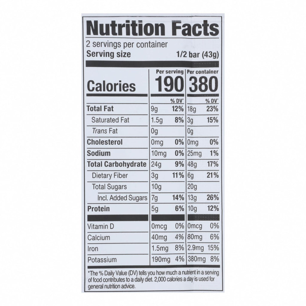 Probar Organic Superfood Slam Bar - Case of 12 - 3 oz - Nutrition Facts