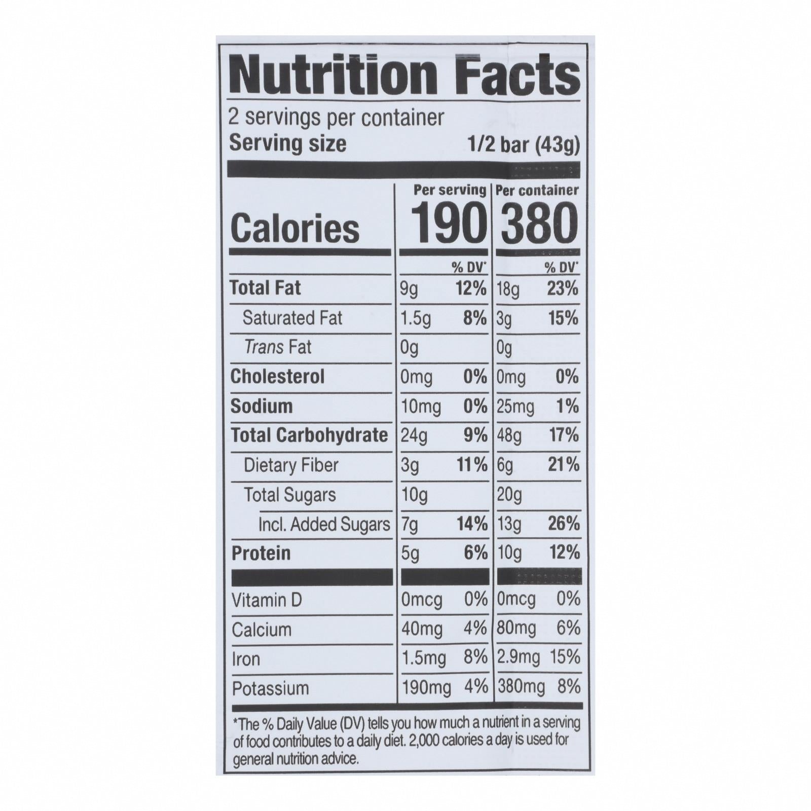Probar Organic Superfood Slam Bar - Case of 12 - 3 oz - Nutrition Facts