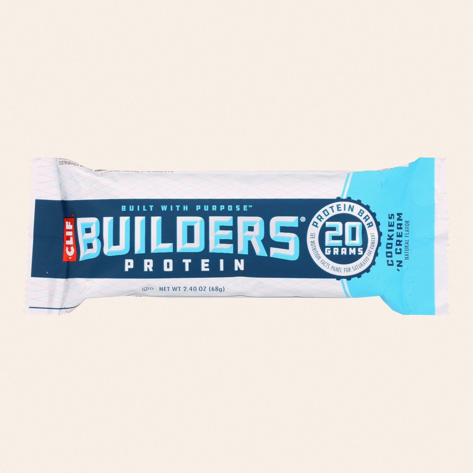 Clif Bar Builder Bar - Cookies and Cream - Case of 12 - 2.4 oz - Front