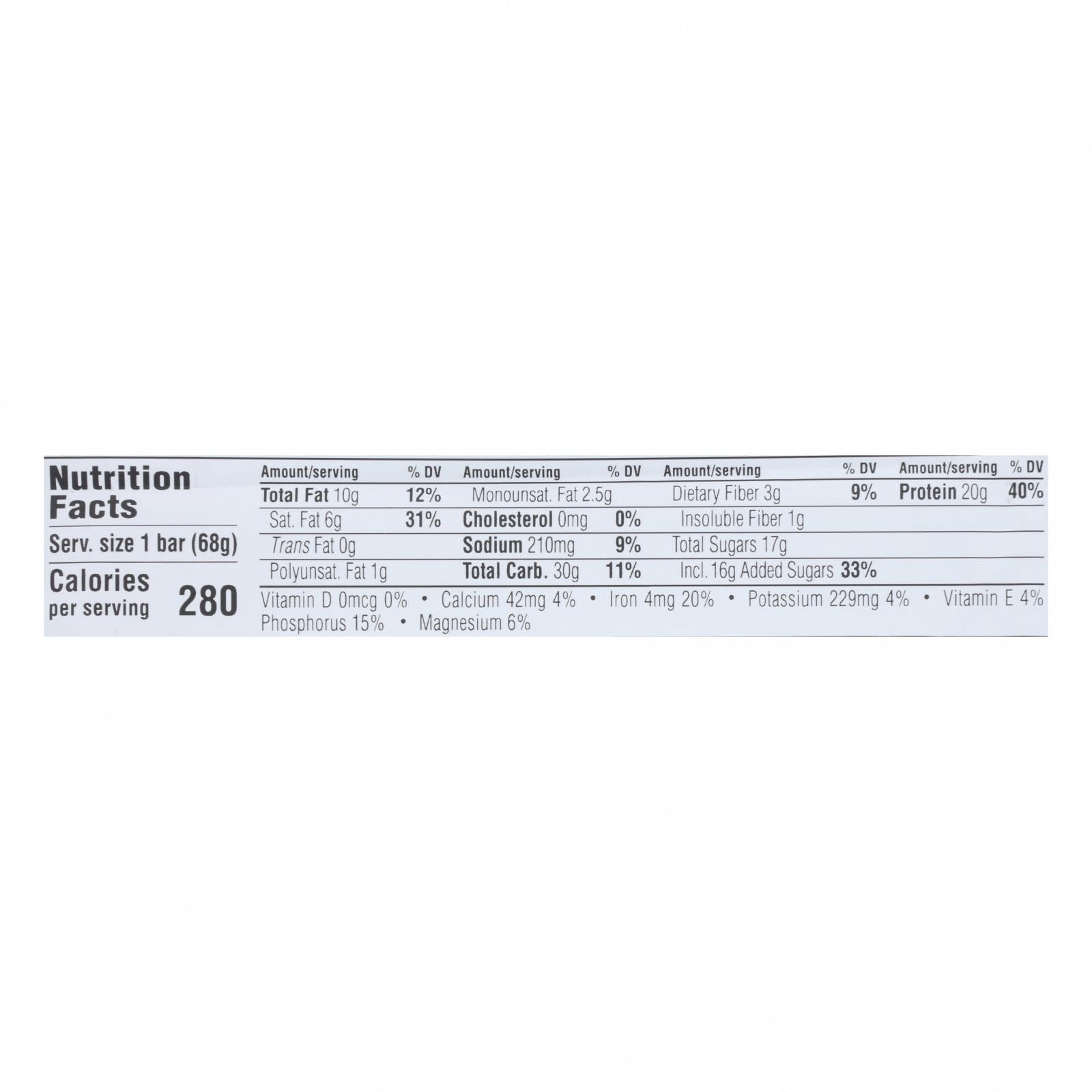 Clif Bar Builder Bar - Cookies and Cream - Case of 12 - 2.4 oz - Nutrition Facts