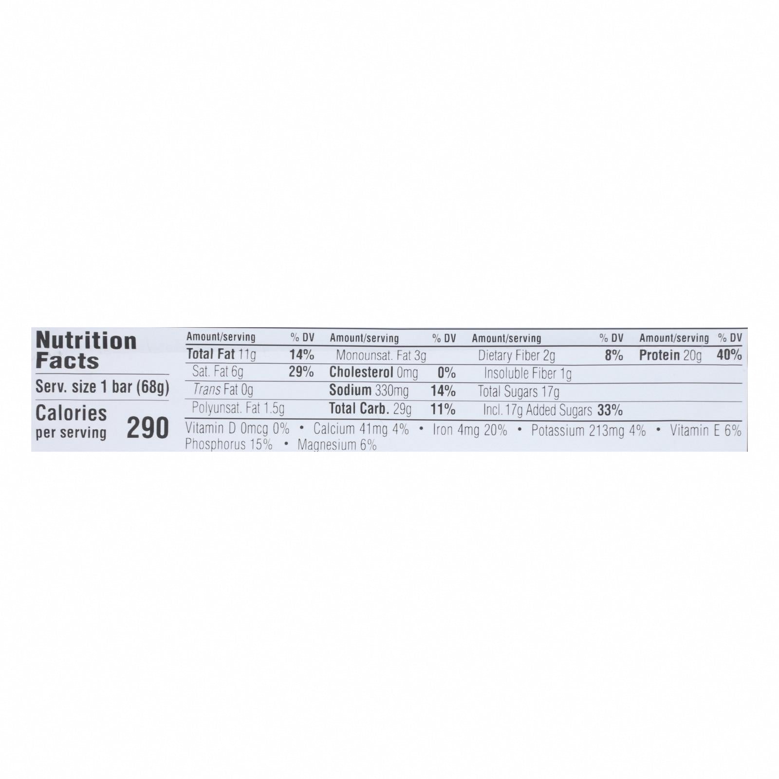 Clif Bar Builder Bar - Chocolate Peanut Butter - Case of 12 - 2.4 oz - Nutrition Facts