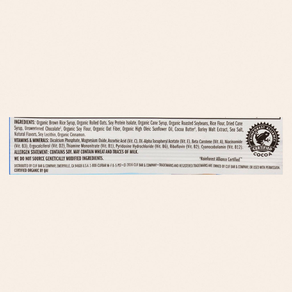 Clif Bar - Organic Chocolate Chip - Case of 12 - 2.4 oz - Back