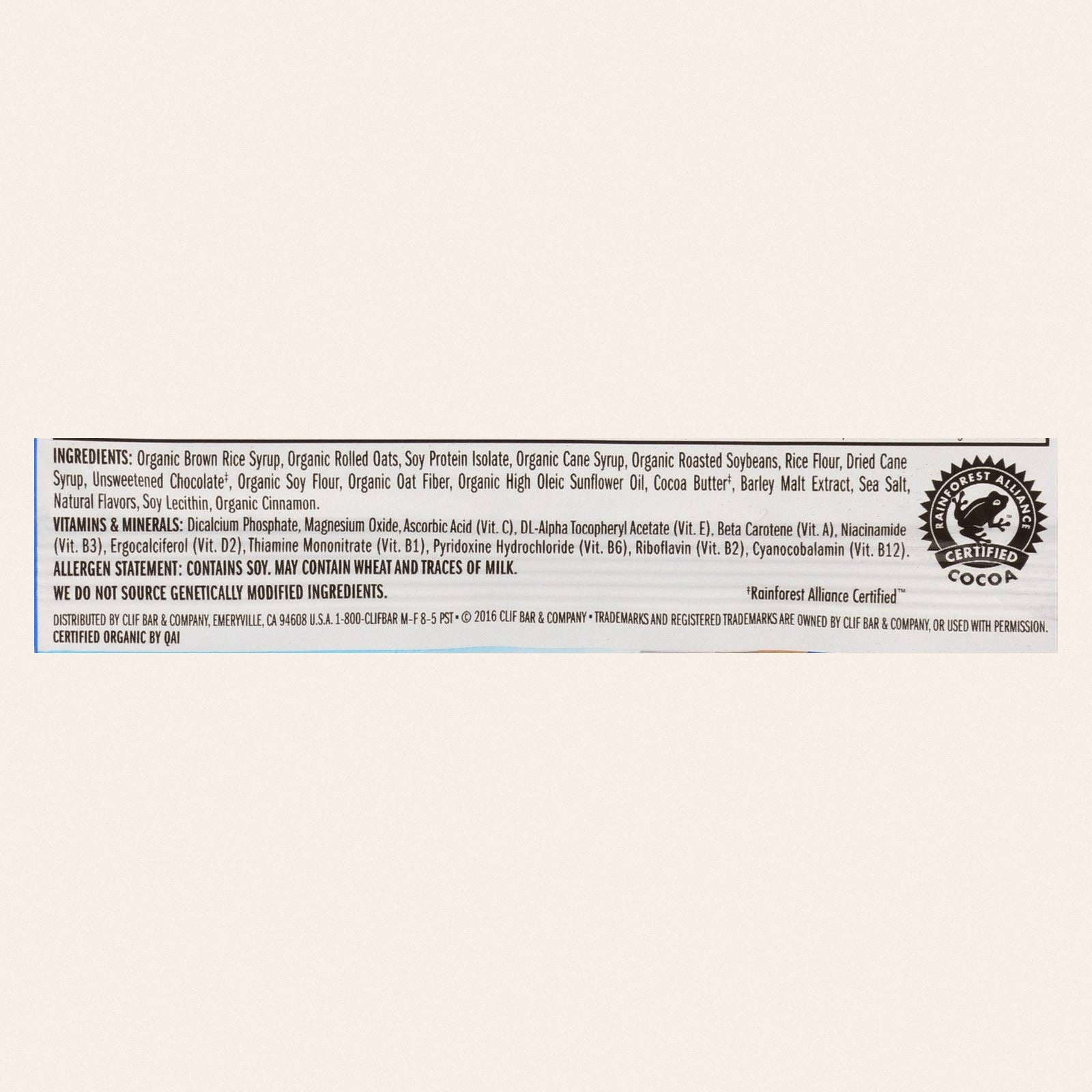 Clif Bar - Organic Chocolate Chip - Case of 12 - 2.4 oz - Back
