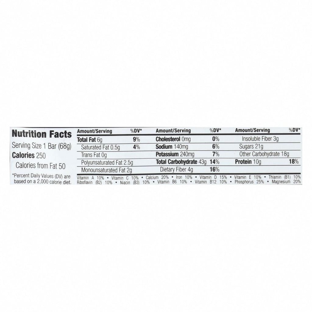 Clif Bar - Organic Oat Raisin Walnut - Case of 12 - 2.4 oz - Nutrition Facts