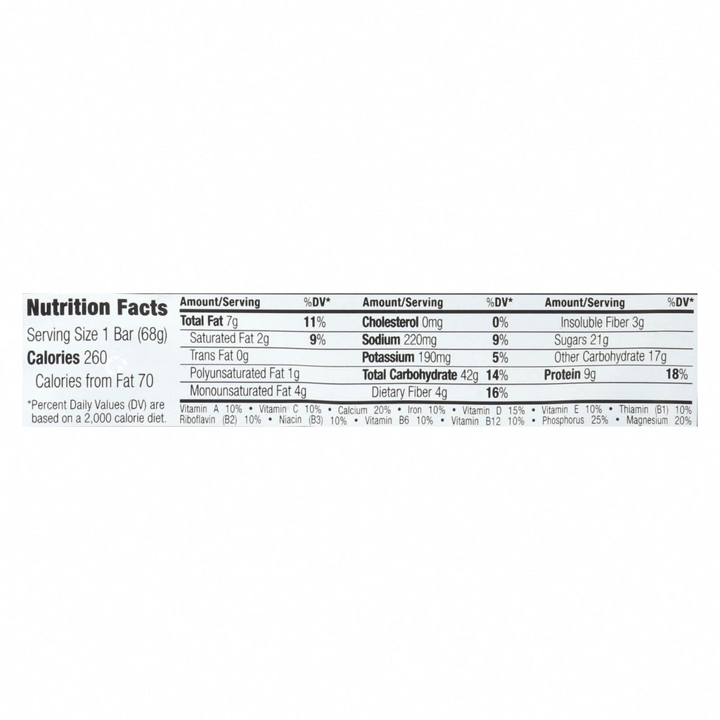 Clif Bar - Organic White Chocolate Macadamia Nut - Case of 12 - 2.4 oz - Nutrition Facts