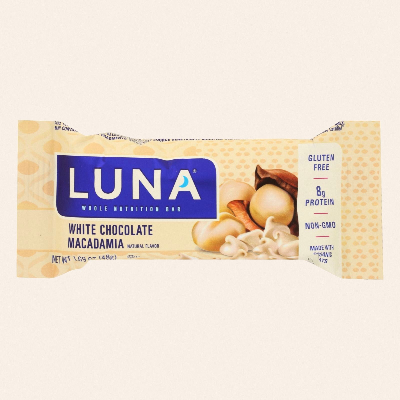Clif Bar Luna Bar - Organic White Chocolate Macadamia Nut - Case of 15 - 1.69 oz - Front