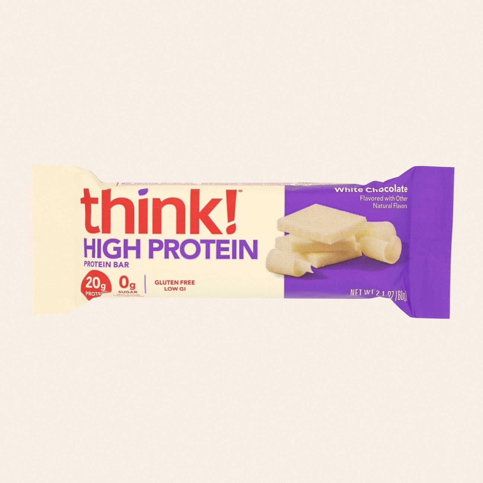 Think Products Thin Bar - White Chocolate - Case of 10 - 2.1 oz - Front