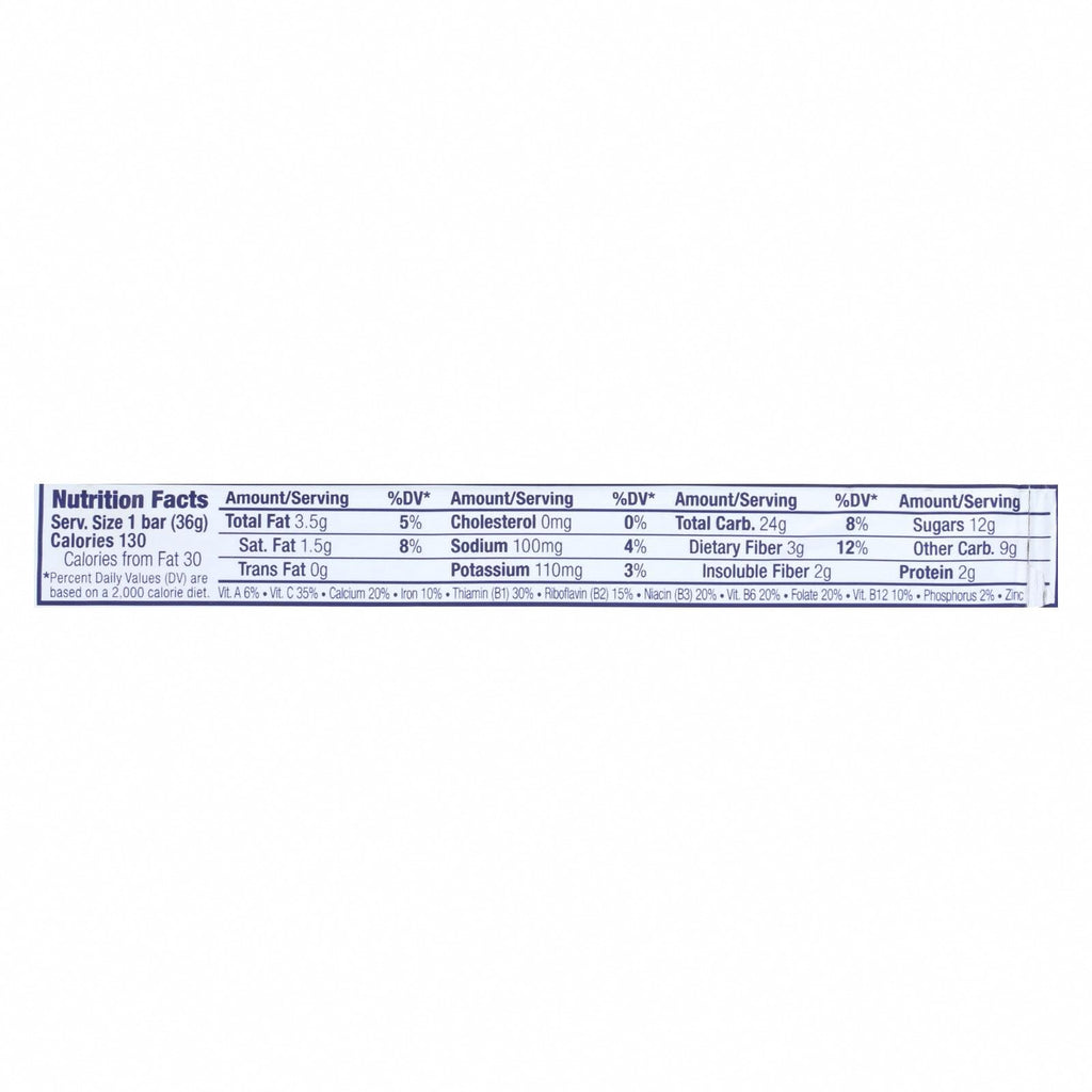 Clif Bar Zbar - Organic Chocolate Chip - Case of 18 - 1.27 oz - Nutrition Facts