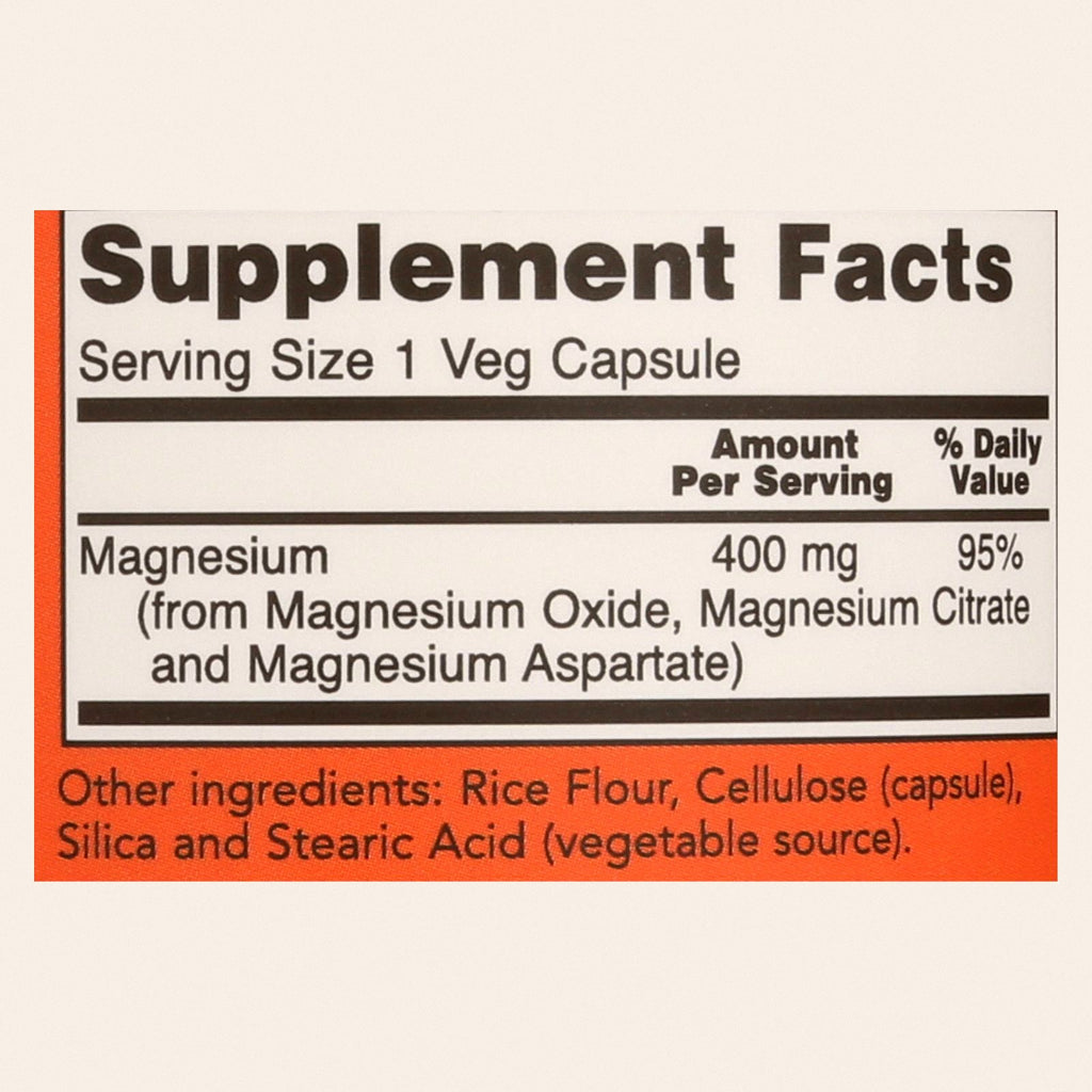 Now Foods - Magnesium 400mg - 1 Each 1-180 Capsules - Back