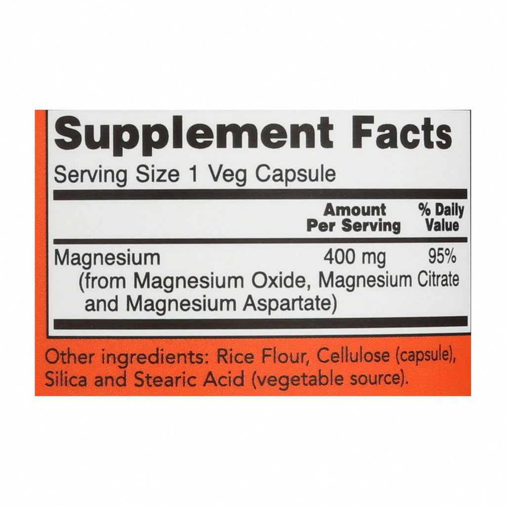 Now Foods - Magnesium 400mg - 1 Each 1-180 Capsules - Nutrition Facts