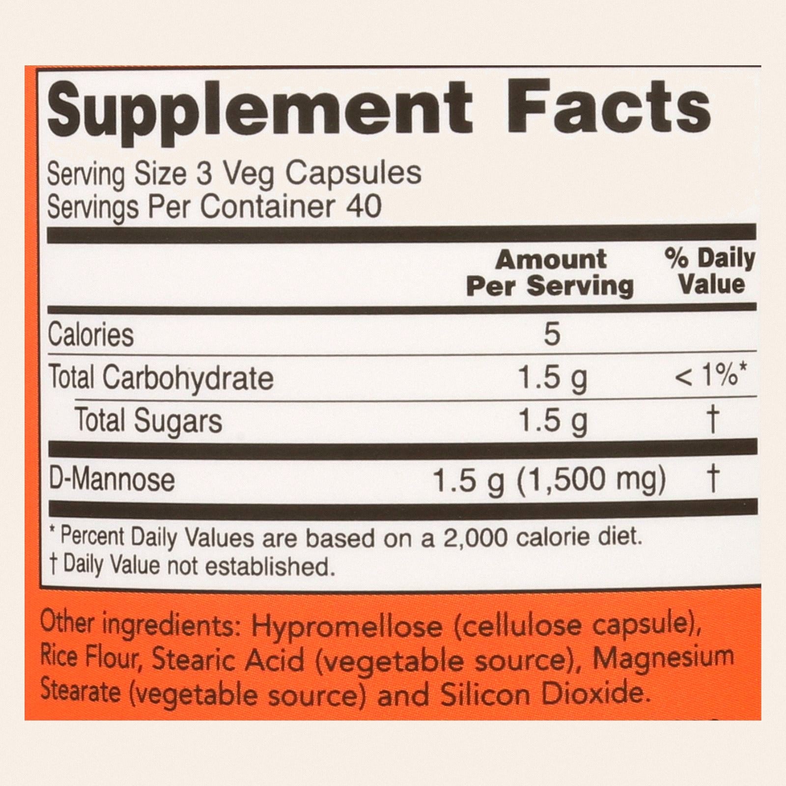 Now D-Mannose Powder 500 Mg - 1 Each - 120 Capsules - Back