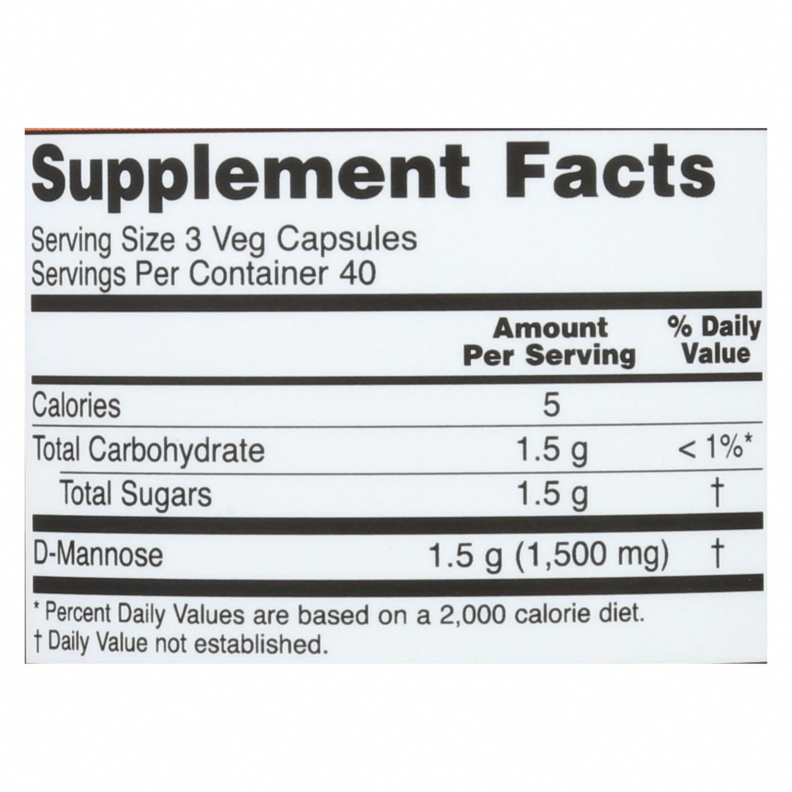 Now D-Mannose Powder 500 Mg - 1 Each - 120 Capsules - Nutrition Facts