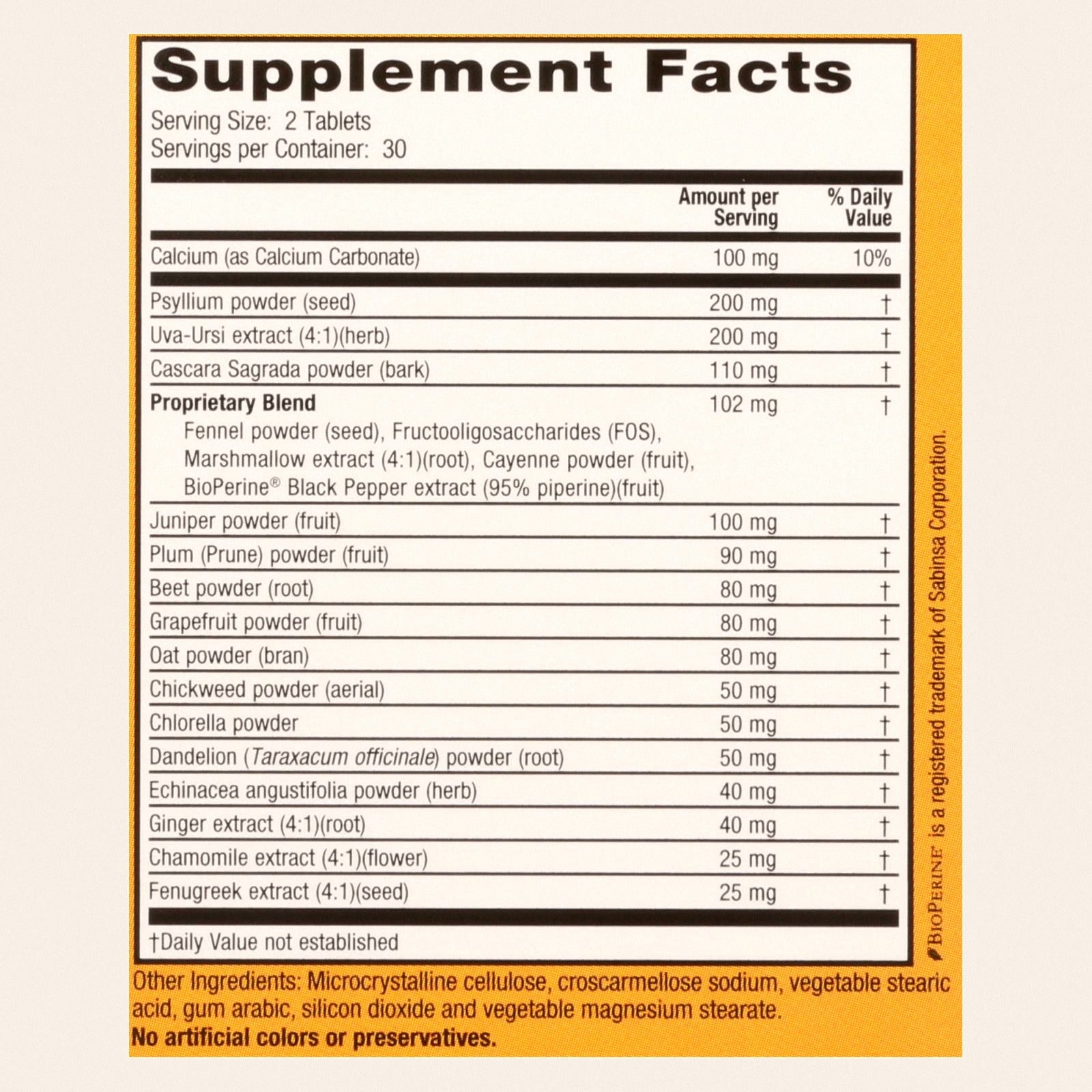 Nature's Secret 15 Day Diet and Cleansing Plan - 60 Tablets - Back