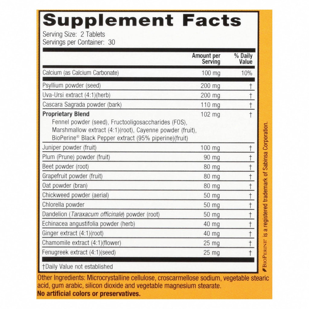 Nature's Secret 15 Day Diet and Cleansing Plan - 60 Tablets - Nutrition Facts