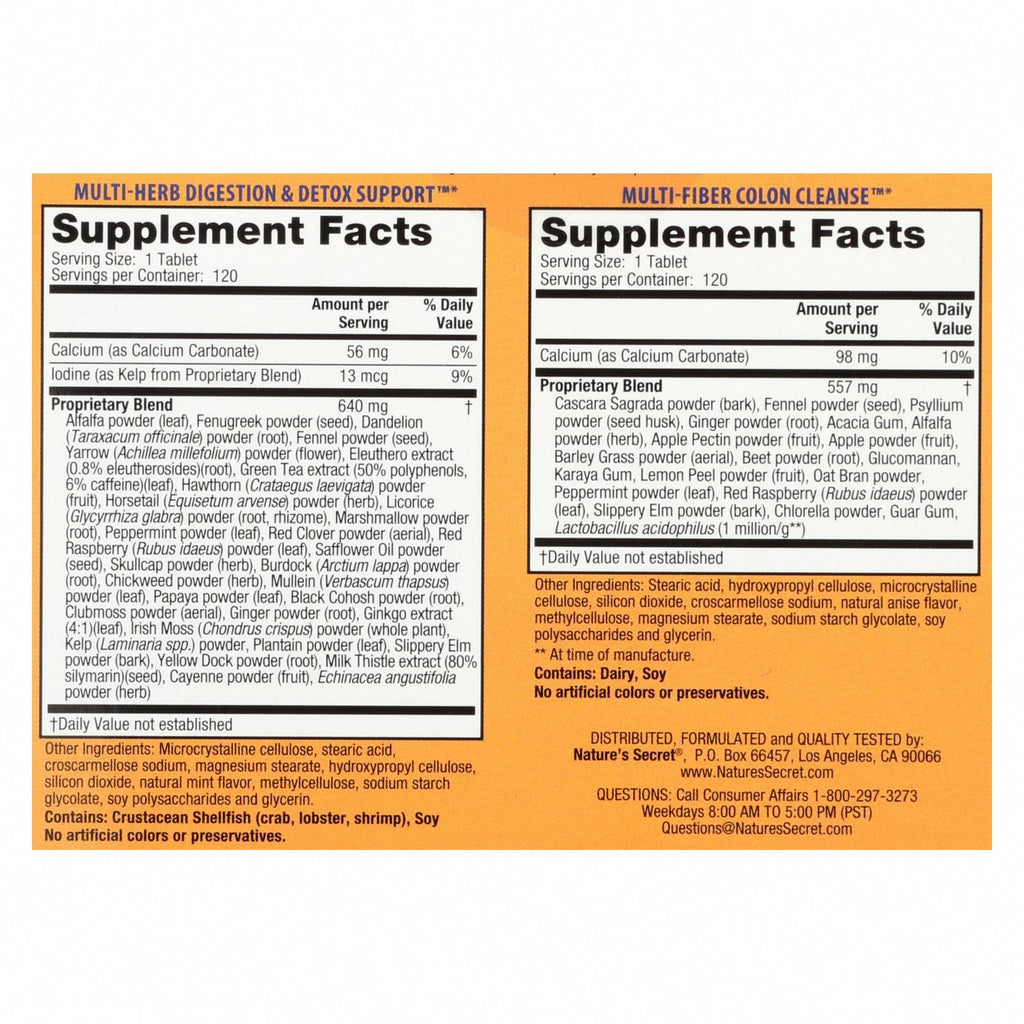 Nature's Secret Ultimate Cleanse Kit - 120 Tablets - Nutrition Facts