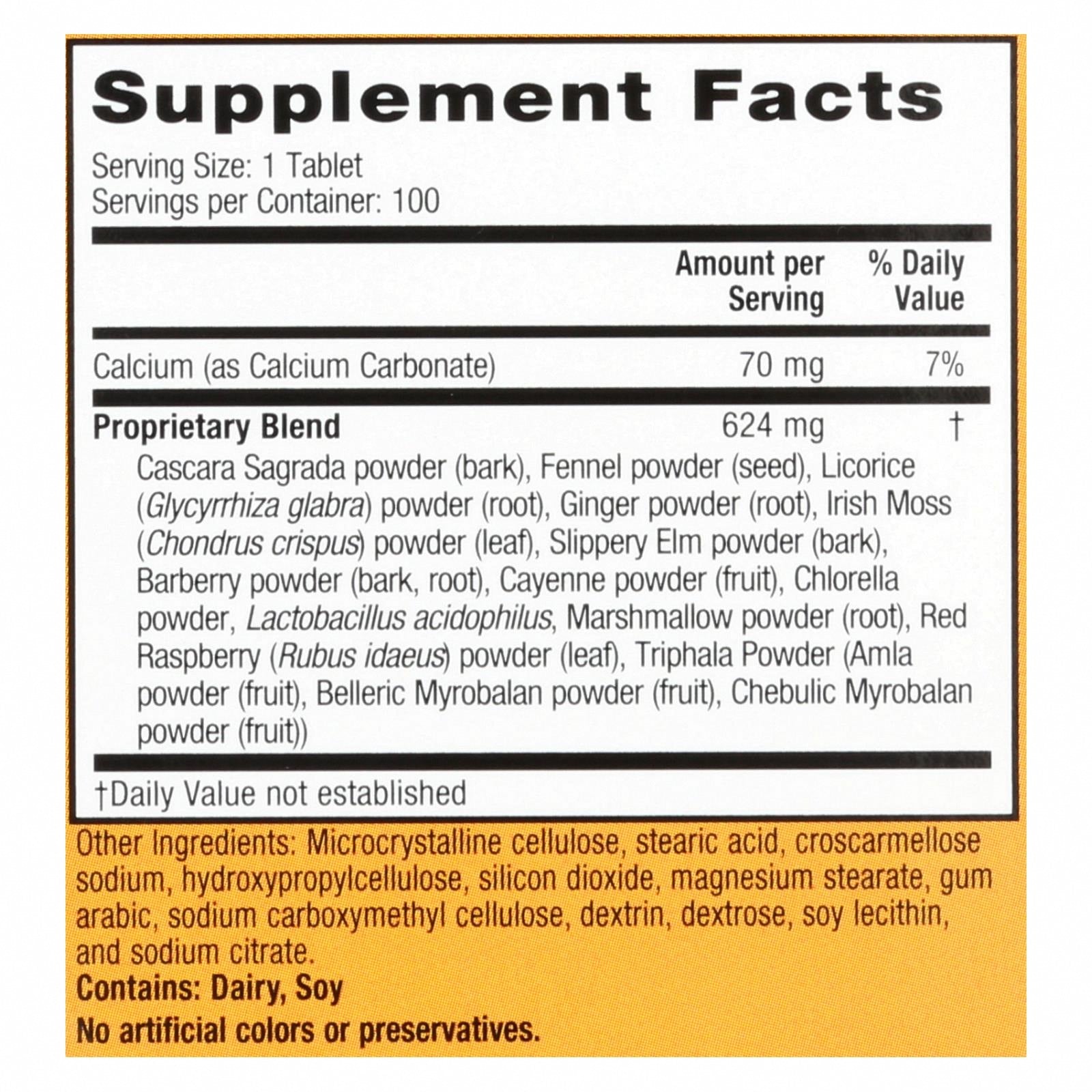Nature's Secret Super Cleanse - 100 Tablets - Nutrition Facts