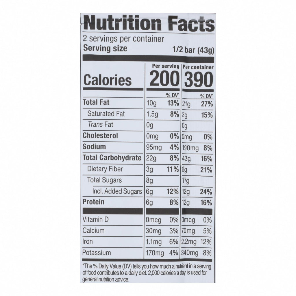 Probar Organic Peanut Butter Bar - Case of 12 - 3 oz - Nutrition Facts
