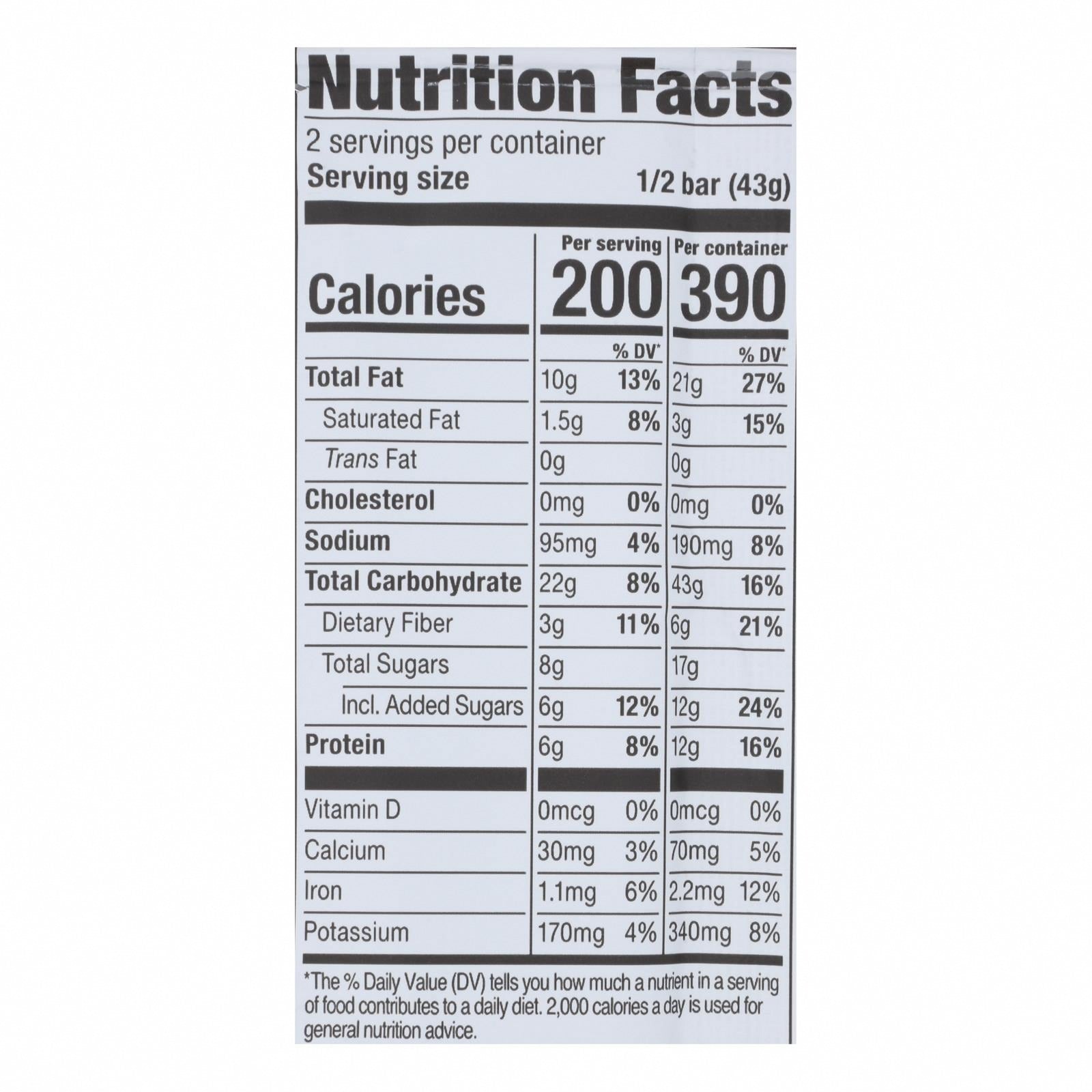 Probar Organic Peanut Butter Bar - Case of 12 - 3 oz - Nutrition Facts
