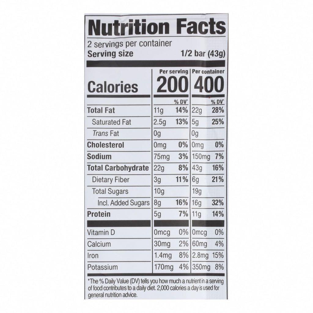 Probar Organic Peanut Butter Chocolate Chip Bar - Case of 12 - 3 oz - Nutrition Facts