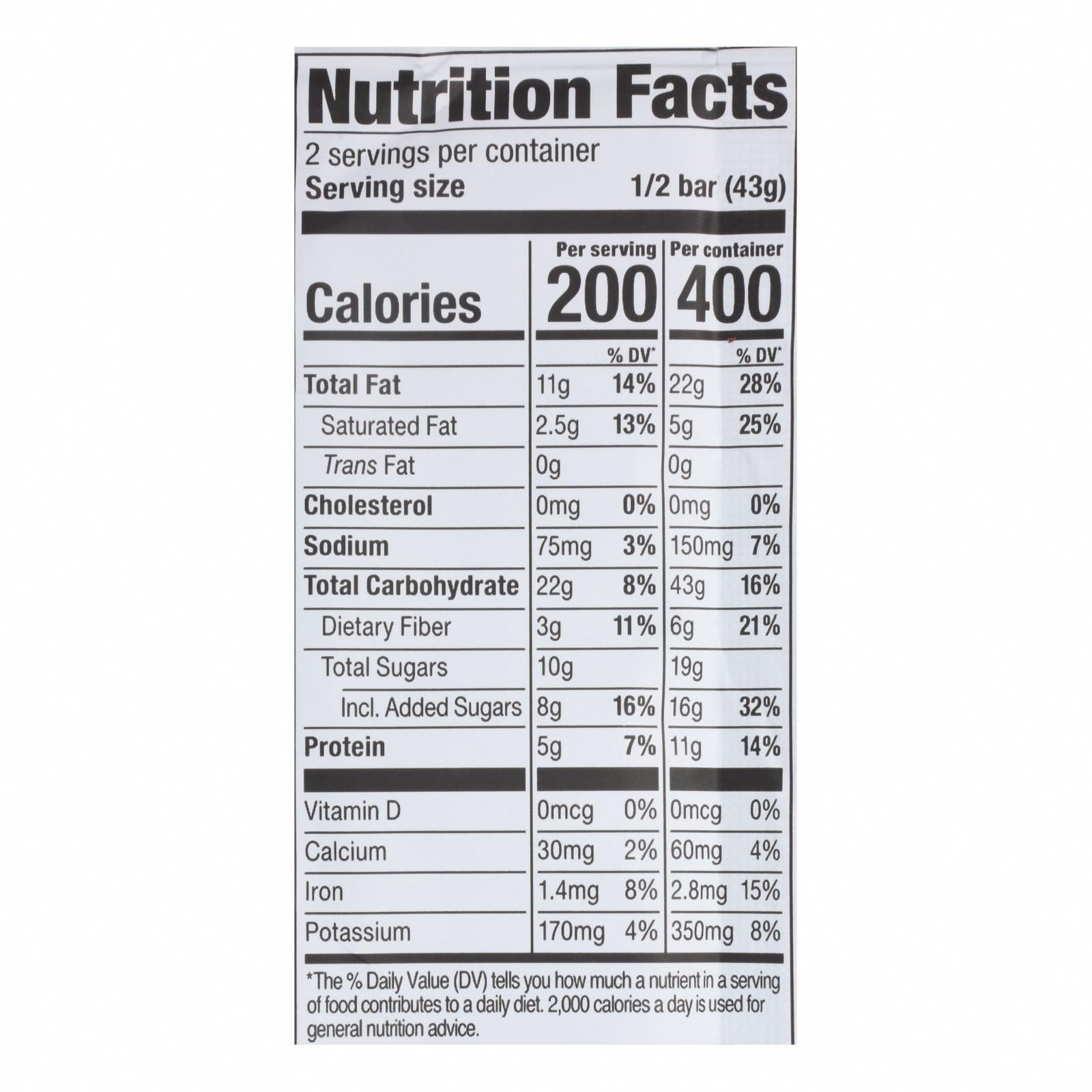 Probar Organic Peanut Butter Chocolate Chip Bar - Case of 12 - 3 oz - Nutrition Facts