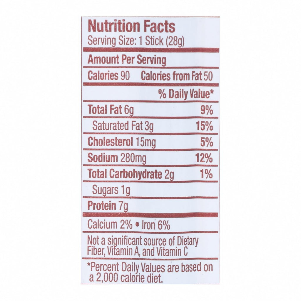 Vermont Smoke And Cure Real Sticks - BBQ - 1 oz - Case of 24 - Nutrition Facts
