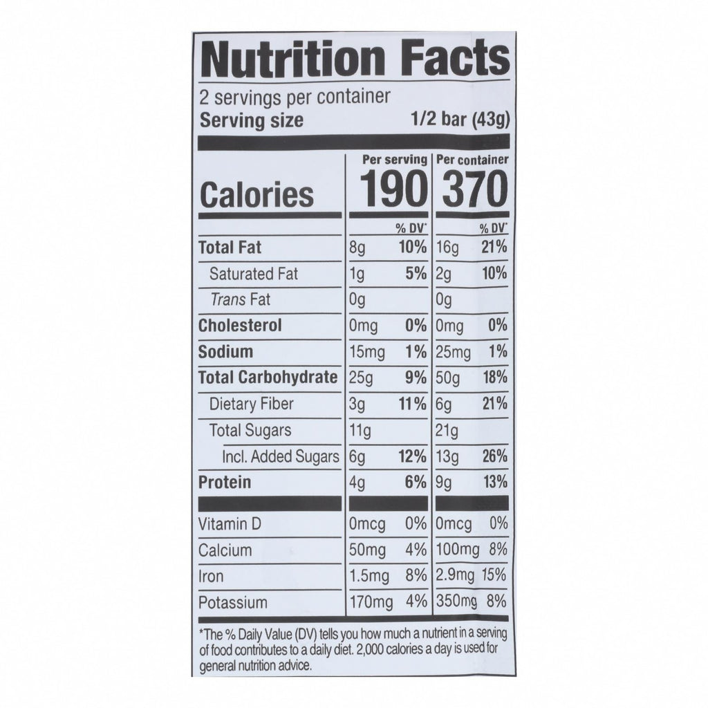 Probar Bar Organic Superberry Bar - Case of 12 - 3 oz - Nutrition Facts