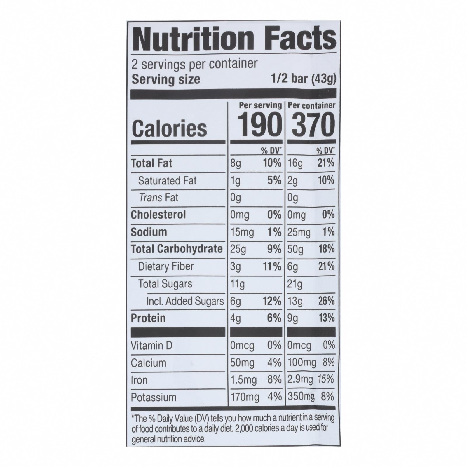 Probar Bar Organic Superberry Bar - Case of 12 - 3 oz - Nutrition Facts