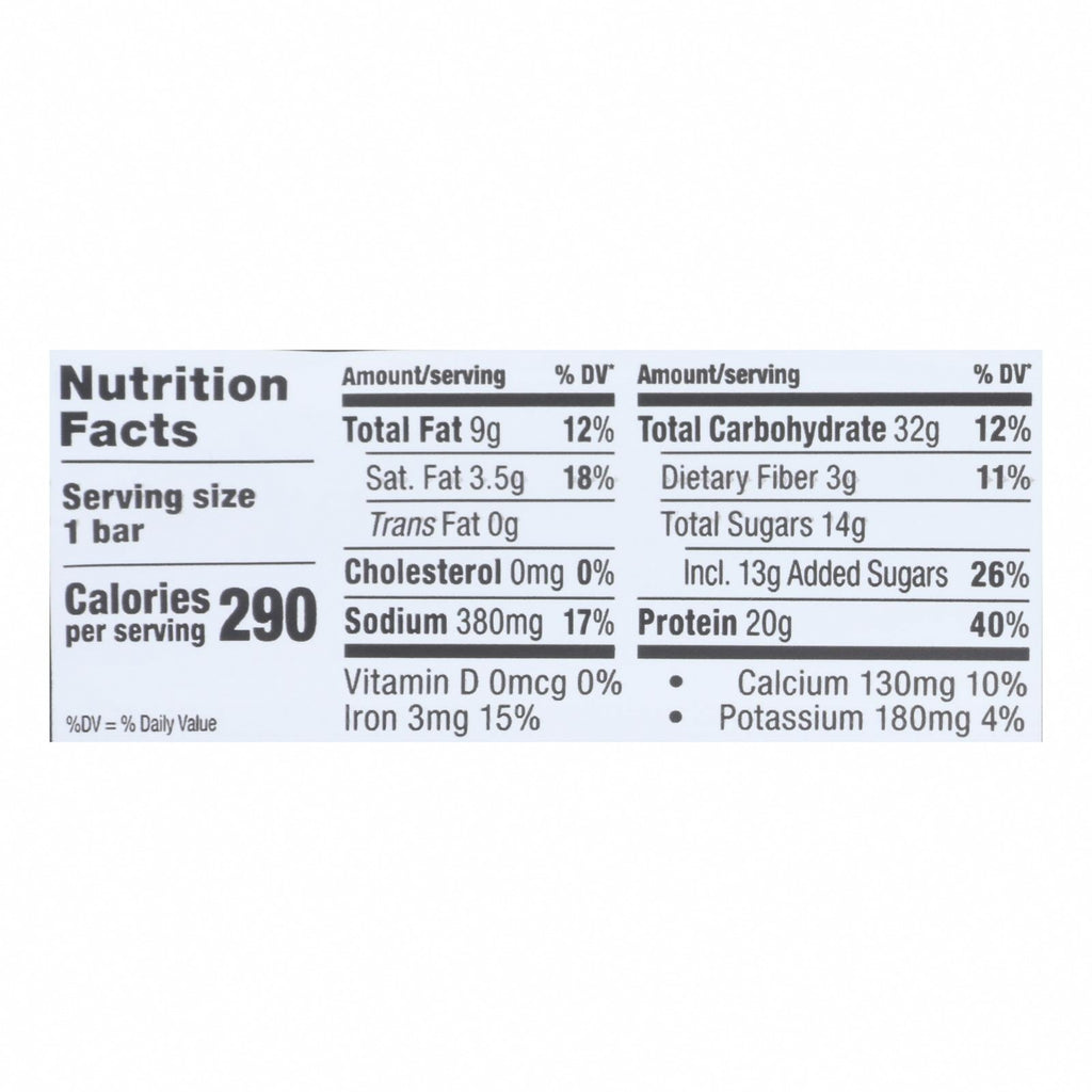 Probar Peanut Butter Chocolate Core Bar - Case of 12 - 2.46 oz - Nutrition Facts