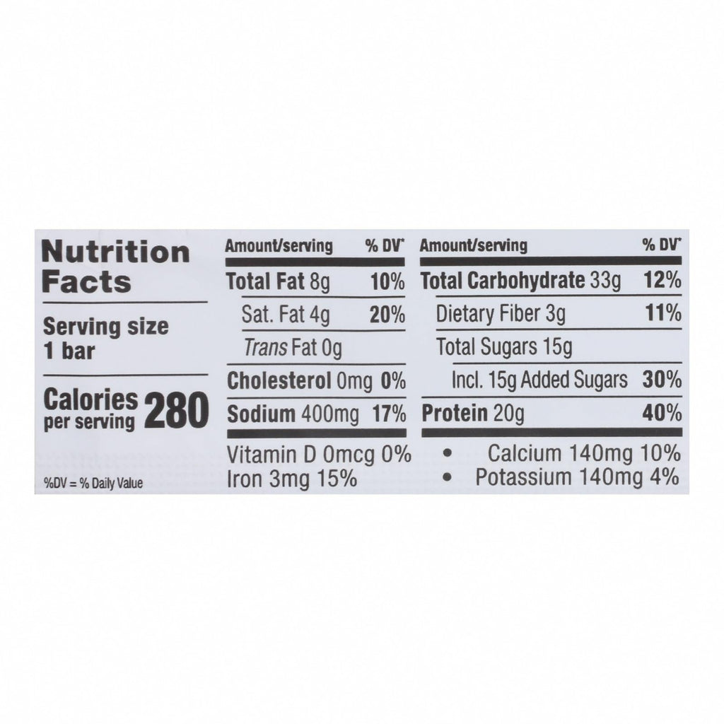 Probar Cookie Dough Core Bar - Case of 12 - 2.46 oz - Nutrition Facts