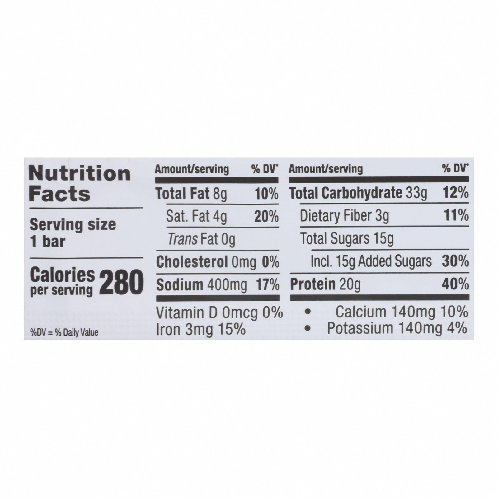 Probar Cookie Dough Core Bar - Case of 12 - 2.46 oz - Nutrition Facts