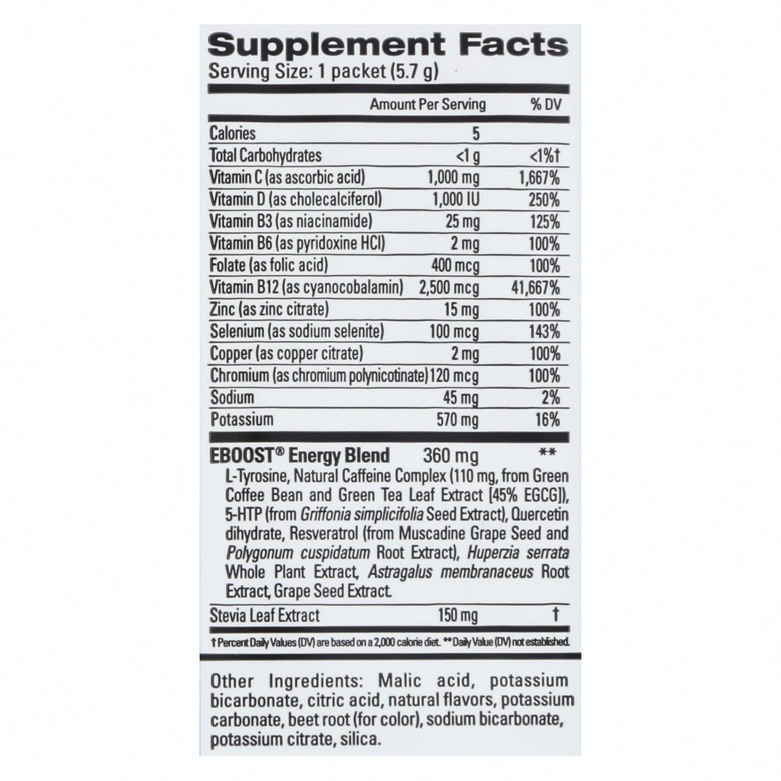 Eboost - Super Powder Acai Pmgrnte - Case of 20-.25 OZ - Nutrition Facts