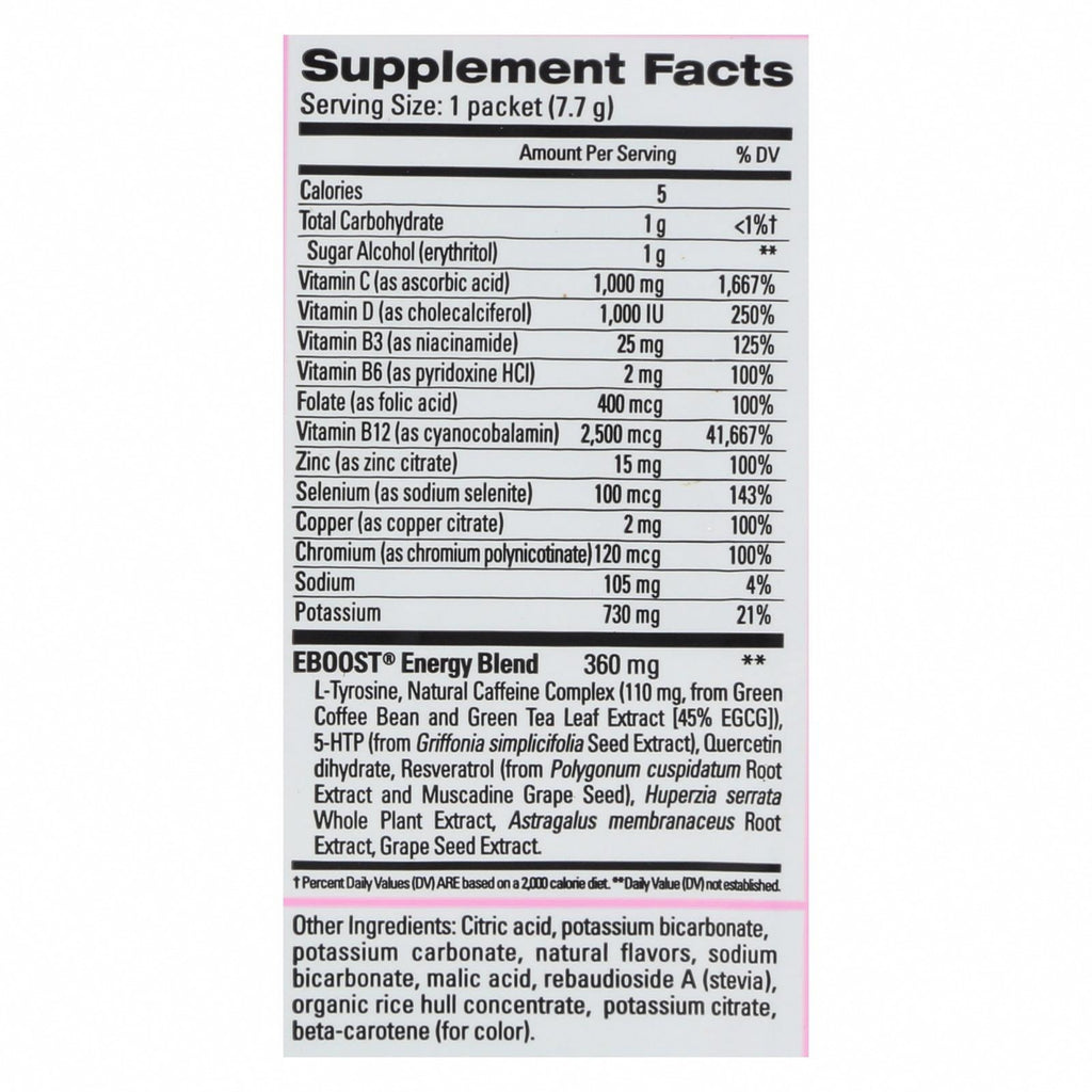 Eboost - Super Powder Pink Lemonade - Case of 20-.24 OZ - Nutrition Facts
