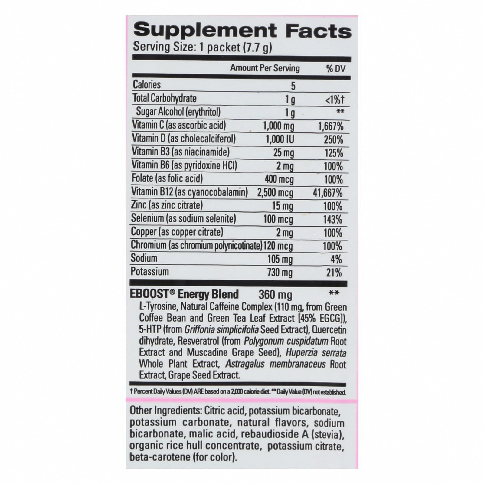 Eboost - Super Powder Pink Lemonade - Case of 20-.24 OZ - Nutrition Facts