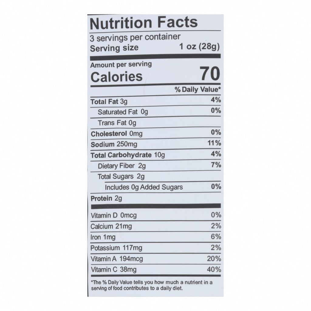Brad's Plant Based - Raw Chips - Cheddar - Case of 12 - 3 oz. - Nutrition Facts