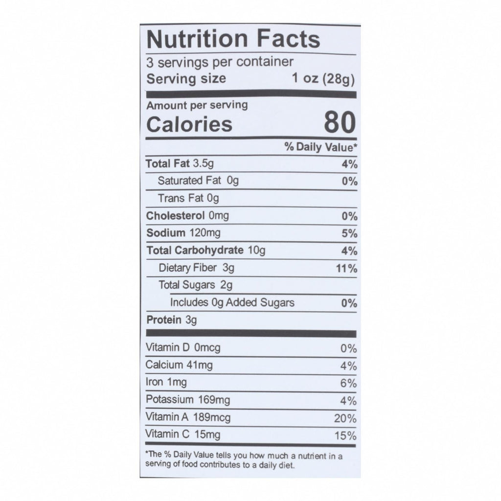 Brad's Plant Based - Raw Chips - Kale - Case of 12 - 3 oz. - Nutrition Facts