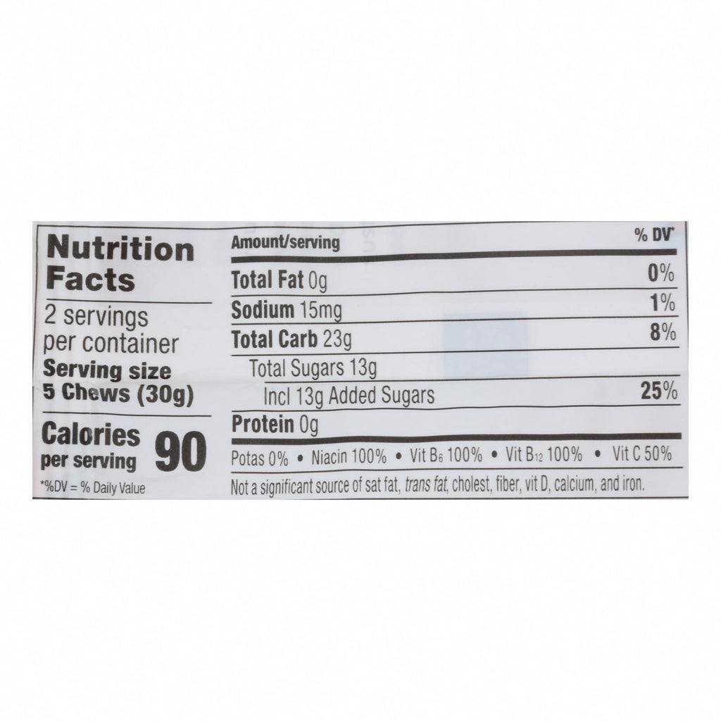 Probar Bolt Energy Chews - Organic Strawberry - 2.1 oz - Case of 12 - Nutrition Facts