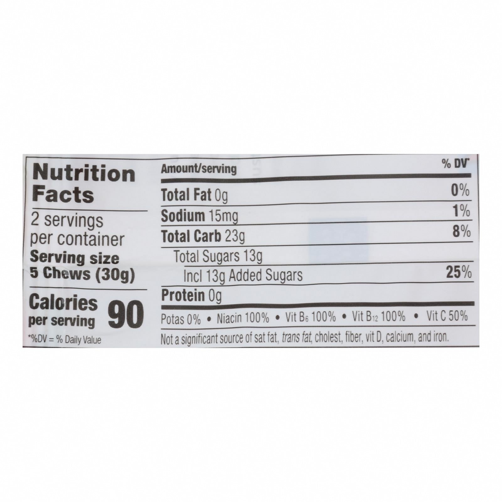 Probar Bolt Energy Chews - Organic Strawberry - 2.1 oz - Case of 12 - Nutrition Facts