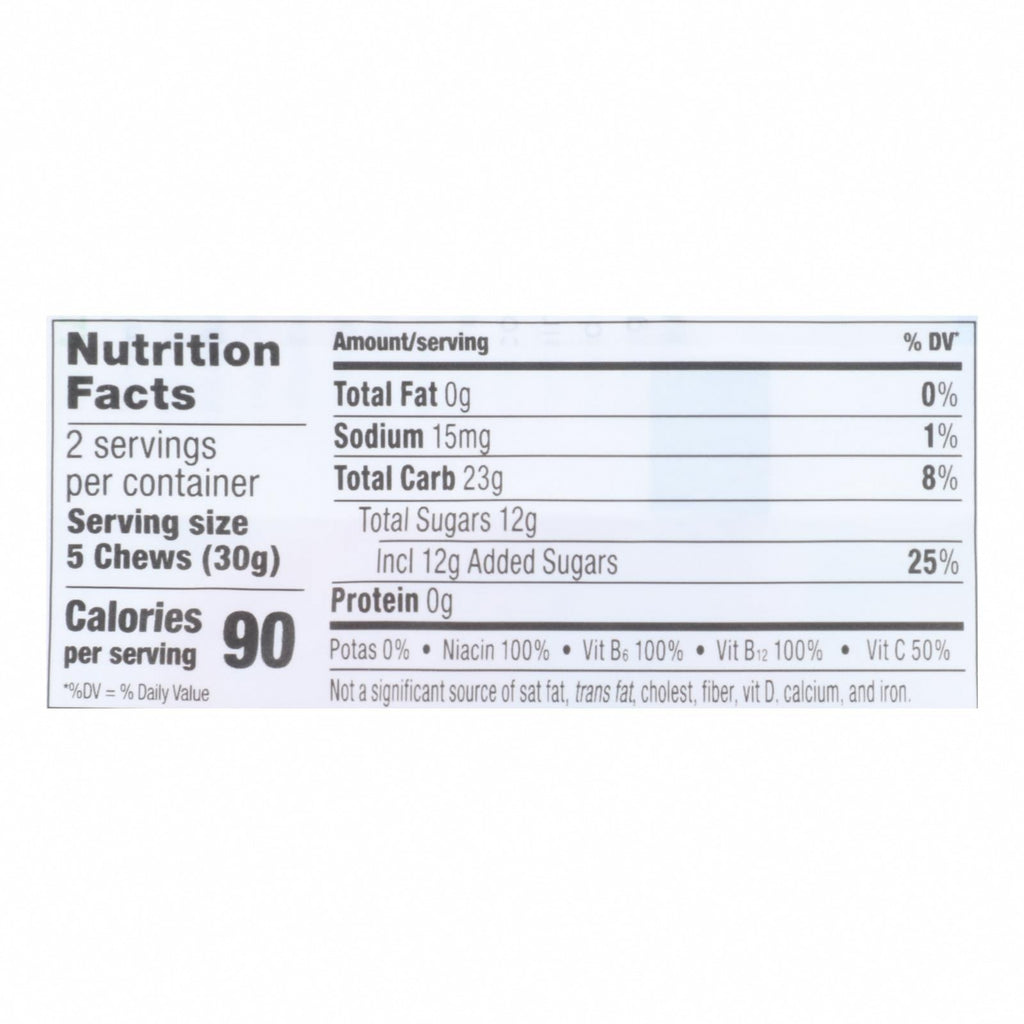 Probar Bolt Energy Chews - Organic Raspberry - 2.1 oz - Case of 12 - Nutrition Facts