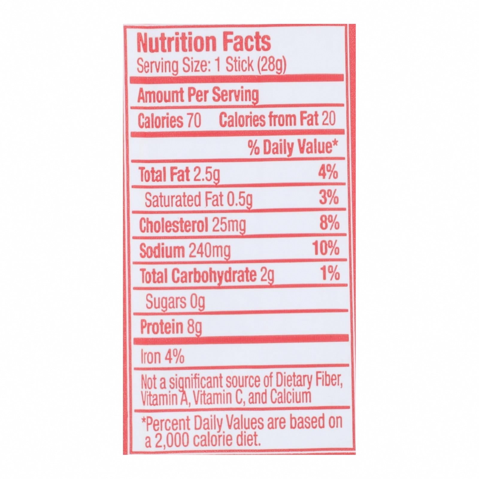Vermont Smoke And Cure Real Sticks - Turkey Pepperoni - 1 oz - Case of 24 - Nutrition Facts