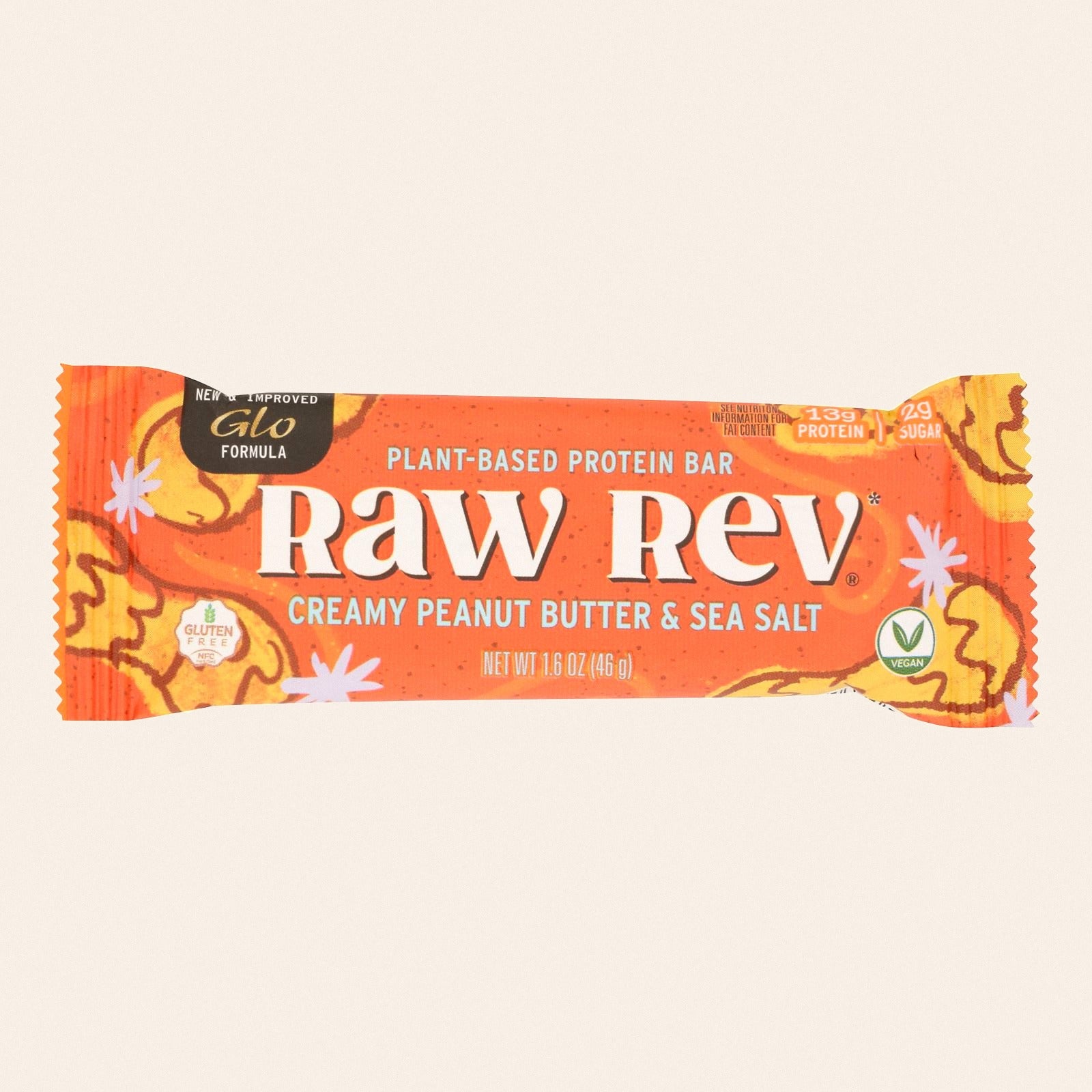 Raw Revolution Glo Bar - Creamy Peanut Butter and Sea Salt - 1.6 oz - Case of 12 - Front